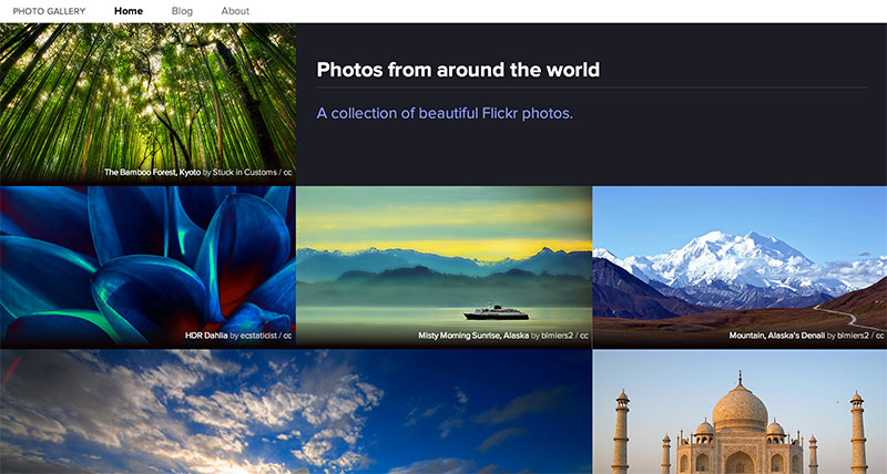 Screenshot of Photo Gallery example layout.